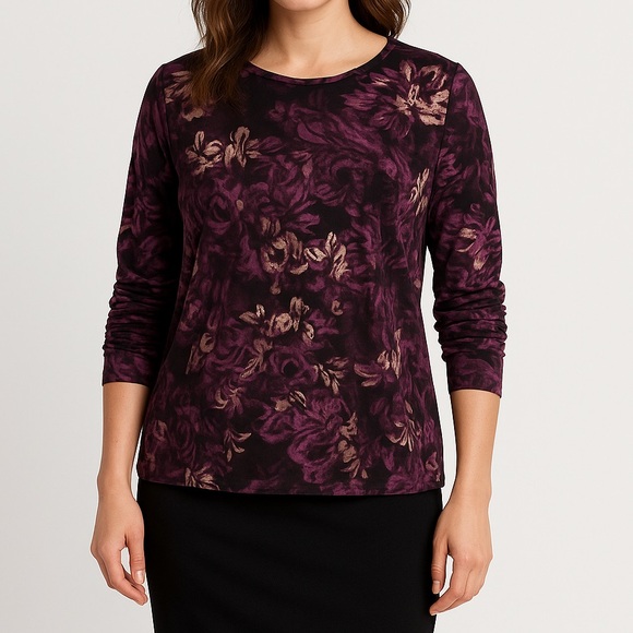 CROFT & BARROW LONG SLEEVE FLOWERED CREW NECK TEE NWOT SIZE 0X - Picture 1 of 5